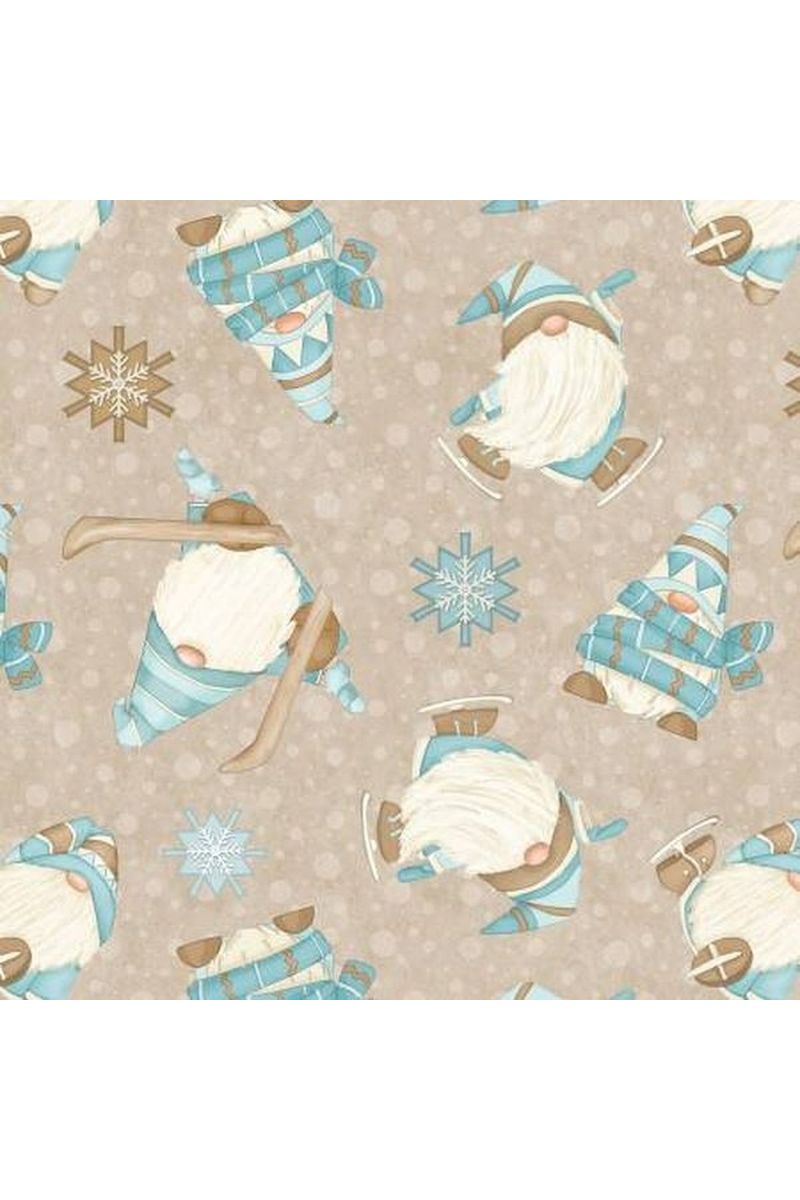 I Love Sn'Gnomies Beige Skiing Gnomes Flannel