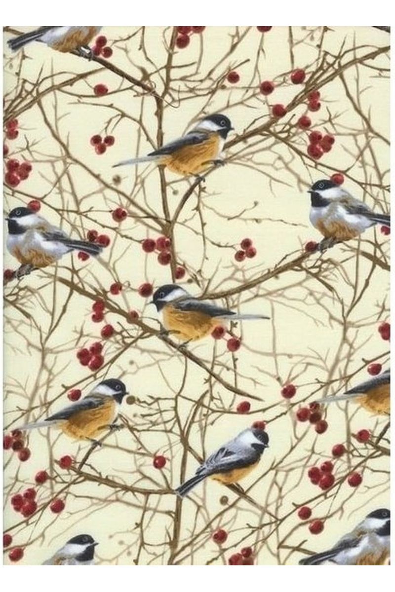 Fabric, Happy Camper Chickadees Cream - Timeless Treasures